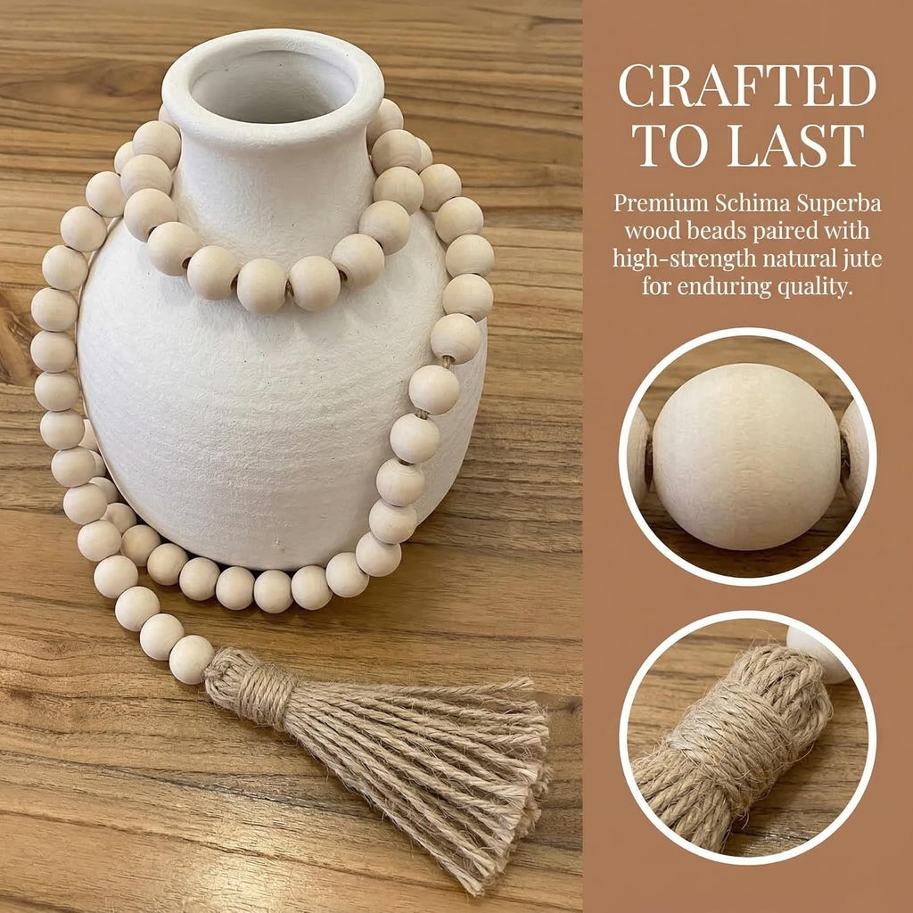 Natural Wood Bead Tassel Garland