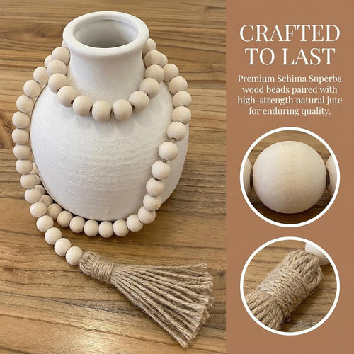 Natural Wood Bead Tassel Garland