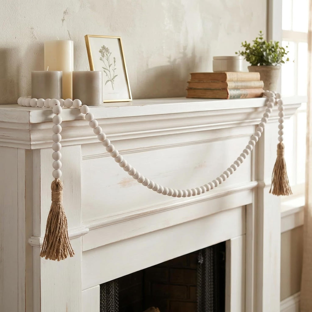 Natural Wood Bead Tassel Garland