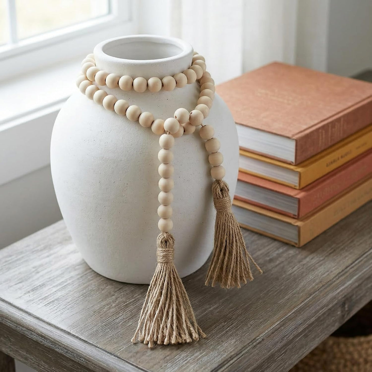 Natural Wood Bead Tassel Garland